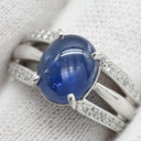 ノンブランド NON BRAND ブルースターサファイア ダイヤ ブルー×プラチナシルバー Pt900 サファイア ダイヤモンド リング 指輪 6.08ct オーバルカボションカット Pt900 プラチナム 青 天然石 サイドストーン 11.5号