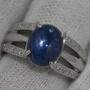 ノンブランド NON BRAND ブルースターサファイア ダイヤ ブルー×プラチナシルバー Pt900 サファイア ダイヤモンド リング 指輪 6.08ct オーバルカボションカット Pt900 プラチナム 青 天然石 サイドストーン 11.5号