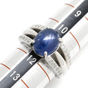 ノンブランド NON BRAND ブルースターサファイア ダイヤ ブルー×プラチナシルバー Pt900 サファイア ダイヤモンド リング 指輪 6.08ct オーバルカボションカット Pt900 プラチナム 青 天然石 サイドストーン 11.5号