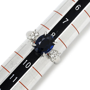 ノンブランド NON BRAND サファイア ダイヤ ブルー×プラチナシルバー Pt900 サファイア ダイヤモンド リング 指輪 2.41ct オーバルカット Pt900 プラチナム ブルー 青 メレ パヴェダイヤ 9号