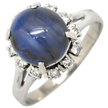 ノンブランド NON BRAND スターサファイア 4.39ct ダイヤモンド プラチナシルバー Pt900 サファイア ダイヤモンド リング 指輪 青 ブルー プラチナ900 オーバルカボションカット 1石 16.5号