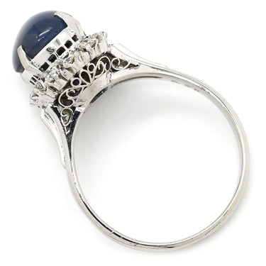 ノンブランド NON BRAND スターサファイア 4.39ct ダイヤモンド プラチナシルバー Pt900 サファイア ダイヤモンド リング 指輪 青 ブルー プラチナ900 オーバルカボションカット 1石 16.5号