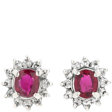 ノンブランド NON BRAND ルビー ダイヤ プラチナシルバー×レッド Pt900 ルビー ダイヤモンド ピアス 赤 Pt900 オーバル フラワーモチーフ 花 0.30ct 両耳