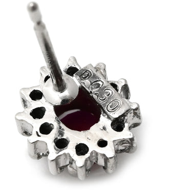 ノンブランド NON BRAND ルビー ダイヤ プラチナシルバー×レッド Pt900 ルビー ダイヤモンド ピアス 赤 Pt900 オーバル フラワーモチーフ 花 0.30ct 両耳