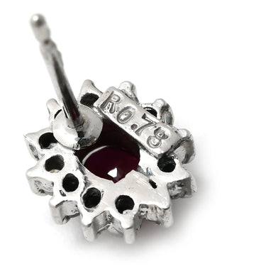 ノンブランド NON BRAND ルビー ダイヤ プラチナシルバー×レッド Pt900 ルビー ダイヤモンド ピアス 赤 Pt900 オーバル フラワーモチーフ 花 0.30ct 両耳