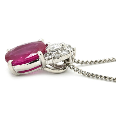 ノンブランド NON BRAND ルビー 1.32ct ダイヤモンド ペンダント プラチナシルバー Pt900 ルビー ダイヤモンド Pt850(チェーン) ネックレス 赤 1石 1粒 オーバルカット メレダイヤ プラチナ