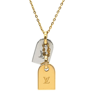 ルイヴィトン LOUIS VUITTON ナノグラム M63141 ゴールド×シルバー メタル GP ネックレス モノグラムフラワー ネームタグモチーフ