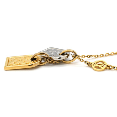 ルイヴィトン LOUIS VUITTON ナノグラム M63141 ゴールド×シルバー メタル GP ネックレス モノグラムフラワー ネームタグモチーフ