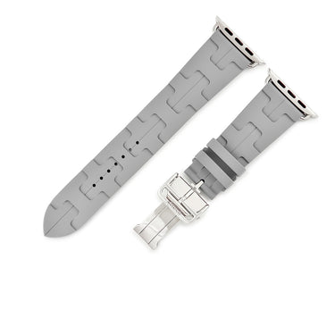 エルメス HERMES 純正 アップルウォッチ 44 45 46 49 mm用 キリム グレー ラバー ステンレススチール 腕時計パーツ ラバー ベルト 35ｍｍ バックル付き