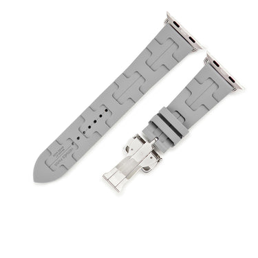 エルメス HERMES 純正 アップルウォッチ 44 45 46 49 mm用 キリム グレー ラバー ステンレススチール 腕時計パーツ ラバー ベルト 35ｍｍ バックル付き