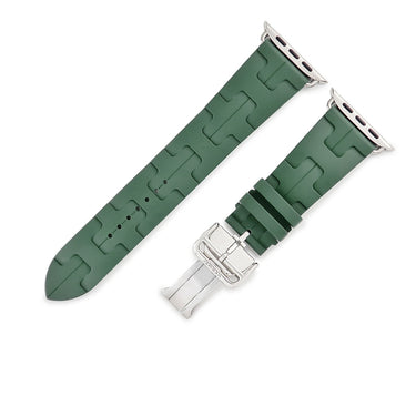 エルメス HERMES 純正 アップルウォッチ 44 45 46 49 mm用 キリム カーキ ラバー ステンレススチール 腕時計パーツ ラバー ベルト 35ｍｍ 緑 バックル付き