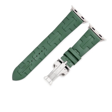 エルメス HERMES 純正 アップルウォッチ 44 45 46 49 mm用 キリム カーキ ラバー ステンレススチール 腕時計パーツ ラバー ベルト 35ｍｍ 緑 バックル付き