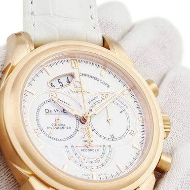 腕時計 オメガ OMEGA デ ヴィル コーアクシャル クロノスコープ 422.53.41.50.04.001 自動巻き メンズ K18RG無垢 クロノグラフ 白
