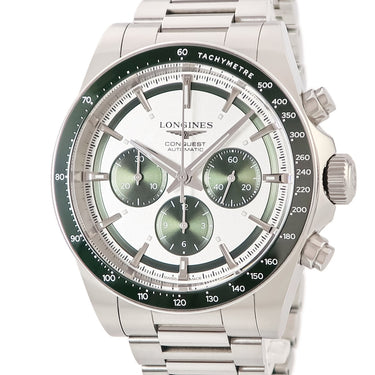 腕時計 ロンジン LONGINES コンクエスト クロノグラフ L3.835.4.02.6 自動巻き メンズ シルバー グリーン スモールセコンド