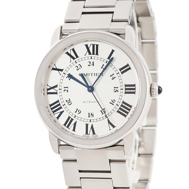 腕時計 カルティエ Cartier ロンドソロ ドゥ カルティエ WSRN0012 自動巻き メンズ ローマン 青針 シルバー