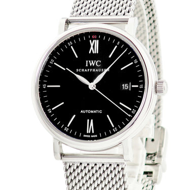 腕時計 IWC IWC ポートフィノ オートマティック IW356506 自動巻き メンズ ブラック デイト バー ローマン メッシュブレス