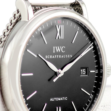 腕時計 IWC IWC ポートフィノ オートマティック IW356506 自動巻き メンズ ブラック デイト バー ローマン メッシュブレス