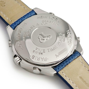 腕時計 ジェイコブ JACOB&CO 5タイムゾーン ワールドマップ JC-124D クオーツ メンズ 純正ダイヤ パヴェ シェル ブルー GMT デイト