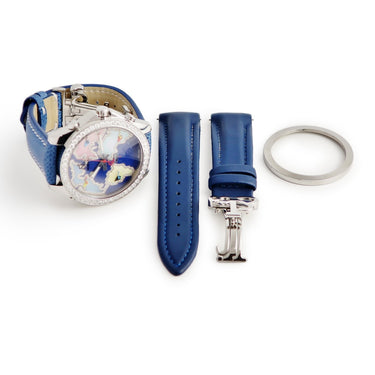 腕時計 ジェイコブ JACOB&CO 5タイムゾーン ワールドマップ JC-124D クオーツ メンズ 純正ダイヤ パヴェ シェル ブルー GMT デイト