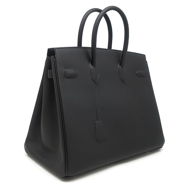 エルメス HERMES シャドーバーキン35 ブラック ヴォースイフト ハンドバッグ シルバー金具 黒