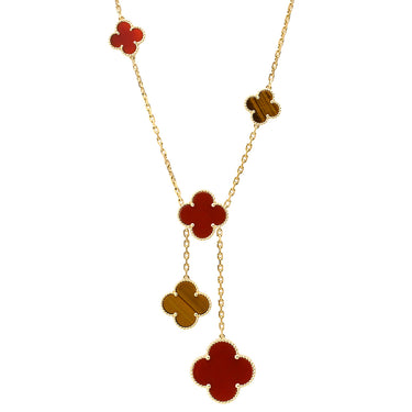 ヴァンクリーフアーペル Van Cleef & Arpels マジックアルハンブラ 6モチーフ VCARN5JP00 イエローゴールド K18YG カーネリアン タイガーズアイ ネックレス カーネリアン タイガーズアイ 赤 茶 750 18K YG