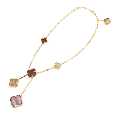 ヴァンクリーフアーペル Van Cleef & Arpels マジックアルハンブラ 6モチーフ VCARN5JP00 イエローゴールド K18YG カーネリアン タイガーズアイ ネックレス カーネリアン タイガーズアイ 赤 茶 750 18K YG