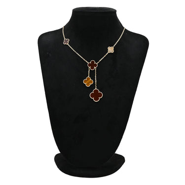 ヴァンクリーフアーペル Van Cleef & Arpels マジックアルハンブラ 6モチーフ VCARN5JP00 イエローゴールド K18YG カーネリアン タイガーズアイ ネックレス カーネリアン タイガーズアイ 赤 茶 750 18K YG
