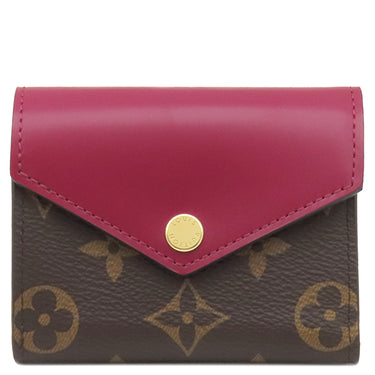 ルイヴィトン LOUIS VUITTON ポルトフォイユ ゾエ M62932 フューシャ モノグラムキャンバス レザー 三つ折り財布 ゴールド金具 茶 ピンク