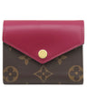 ルイヴィトン LOUIS VUITTON ポルトフォイユ ゾエ M62932 フューシャ モノグラムキャンバス レザー 三つ折り財布 ゴールド金具 茶 ピンク