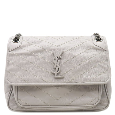 サンローラン SAINT LAURENT ニキ チェーンショルダー 498894 グレー カーフ ショルダーバッグ ガンメタル金具 肩掛け