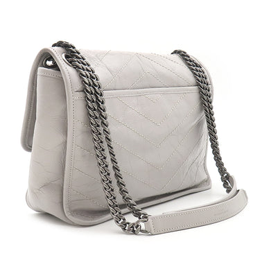 サンローラン SAINT LAURENT ニキ チェーンショルダー 498894 グレー カーフ ショルダーバッグ ガンメタル金具 肩掛け