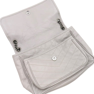 サンローラン SAINT LAURENT ニキ チェーンショルダー 498894 グレー カーフ ショルダーバッグ ガンメタル金具 肩掛け