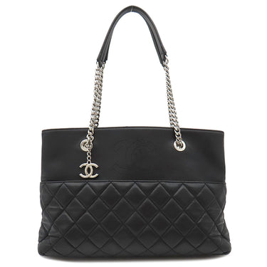 シャネル CHANEL マトラッセ チェーン トート ブラック ラムスキン トートバッグ シルバー金具 黒 ココマーク