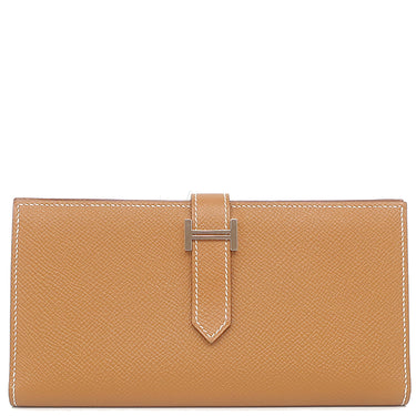 エルメス HERMES ベアンスフレ ゴールド ヴォーエプソン 長財布 シルバー金具 茶 二つ折り財布