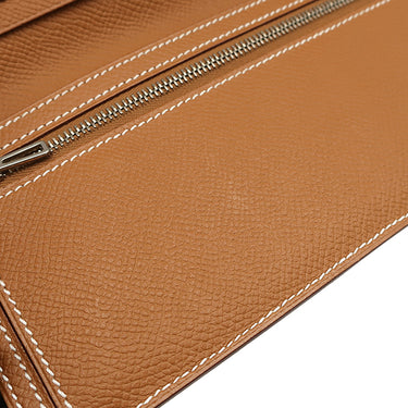 エルメス HERMES ベアンスフレ ゴールド ヴォーエプソン 長財布 シルバー金具 茶 二つ折り財布
