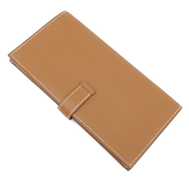 エルメス HERMES ベアンスフレ ゴールド ヴォーエプソン 長財布 シルバー金具 茶 二つ折り財布