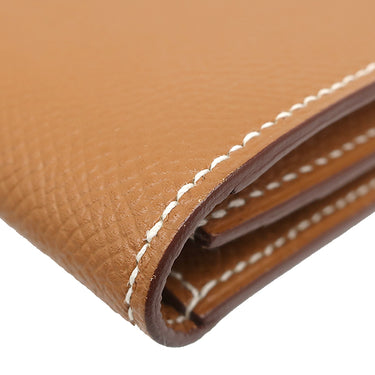 エルメス HERMES ベアンスフレ ゴールド ヴォーエプソン 長財布 シルバー金具 茶 二つ折り財布