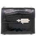 エルメス HERMES ヴェルー チェーン ミニ ブラック アリゲーター ショルダーバッグ シルバー金具 黒 シャイン