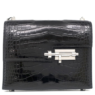エルメス HERMES ヴェルー チェーン ミニ ブラック アリゲーター ショルダーバッグ シルバー金具 黒 シャイン