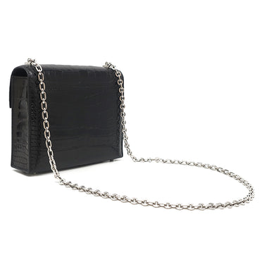 エルメス HERMES ヴェルー チェーン ミニ ブラック アリゲーター ショルダーバッグ シルバー金具 黒 シャイン