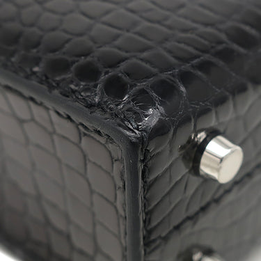 エルメス HERMES ヴェルー チェーン ミニ ブラック アリゲーター ショルダーバッグ シルバー金具 黒 シャイン