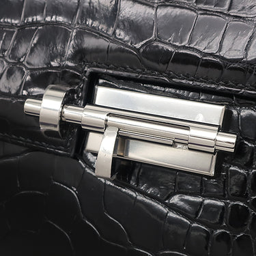 エルメス HERMES ヴェルー チェーン ミニ ブラック アリゲーター ショルダーバッグ シルバー金具 黒 シャイン