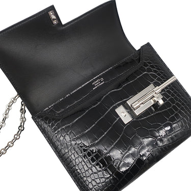 エルメス HERMES ヴェルー チェーン ミニ ブラック アリゲーター ショルダーバッグ シルバー金具 黒 シャイン