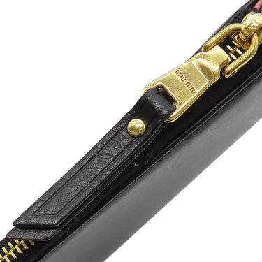 ミュウミュウ MIU MIU リボン付き キーケース 2B61 ブラック カーフ キーケース ゴールド金具 黒 ピンク 小銭入れ