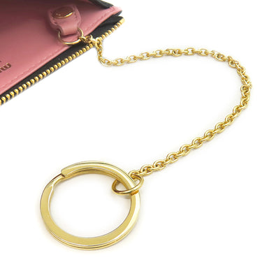 ミュウミュウ MIU MIU リボン付き キーケース 2B61 ブラック カーフ キーケース ゴールド金具 黒 ピンク 小銭入れ