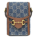 グッチ GUCCI ホースビット 1955 ミニ ショルダー 625615 ブルー×ブラウン レザー デニム ショルダーバッグ ゴールド金具 青 茶 GGデニム