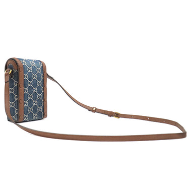 グッチ GUCCI ホースビット 1955 ミニ ショルダー 625615 ブルー×ブラウン レザー デニム ショルダーバッグ ゴールド金具 青 茶 GGデニム