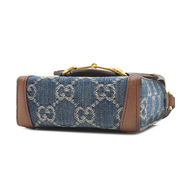 グッチ GUCCI ホースビット 1955 ミニ ショルダー 625615 ブルー×ブラウン レザー デニム ショルダーバッグ ゴールド金具 青 茶 GGデニム