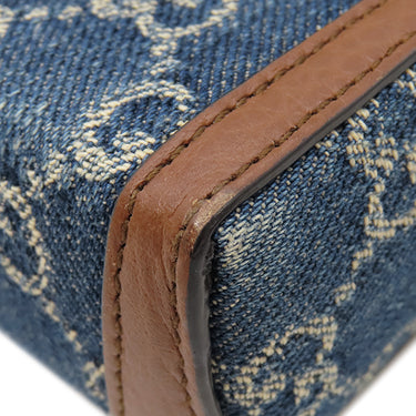 グッチ GUCCI ホースビット 1955 ミニ ショルダー 625615 ブルー×ブラウン レザー デニム ショルダーバッグ ゴールド金具 青 茶 GGデニム