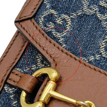 グッチ GUCCI ホースビット 1955 ミニ ショルダー 625615 ブルー×ブラウン レザー デニム ショルダーバッグ ゴールド金具 青 茶 GGデニム
